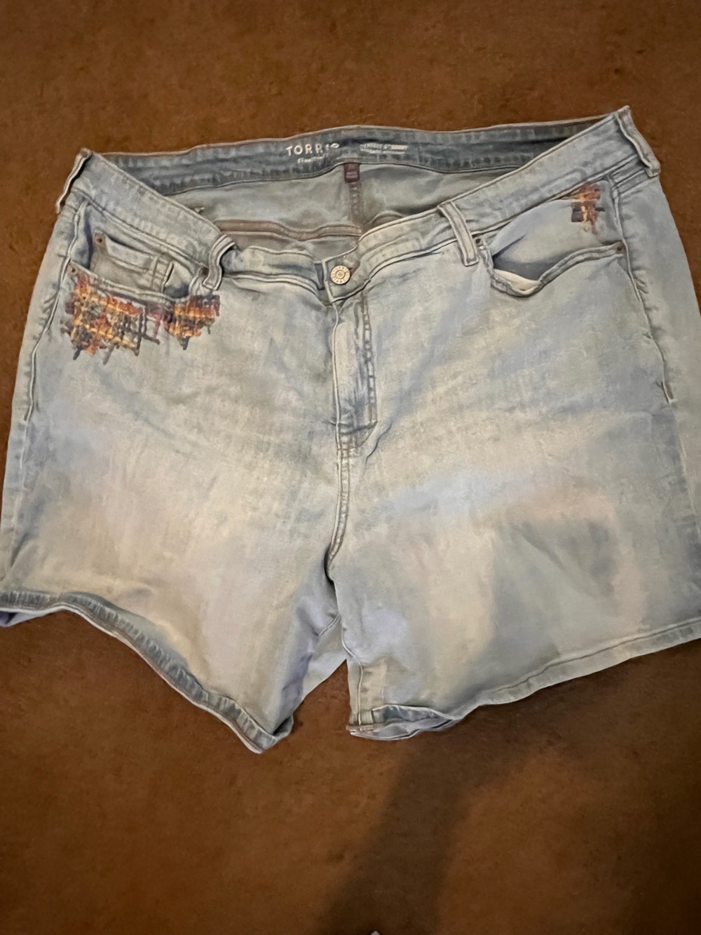 torrid Light Blue Embroidered Mid-Rise Denim Shorts